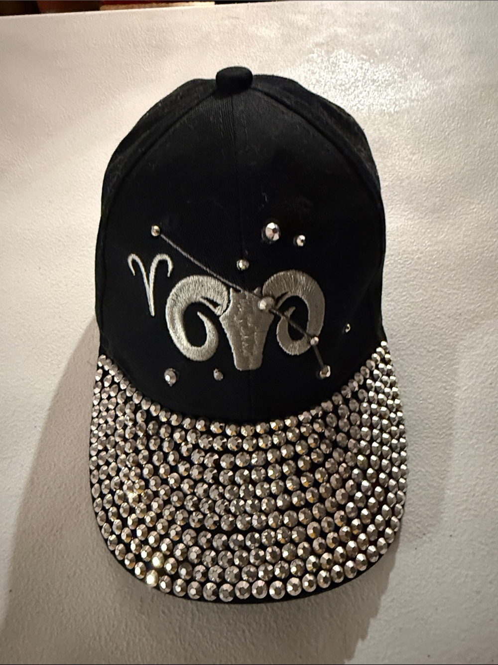 Black Rhinestone Aries Baseball Cap - Unbranded